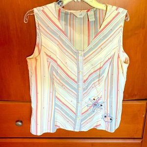 JJill Small button down sleeveless blouse. Small, 100%cotton. Embroidery accents